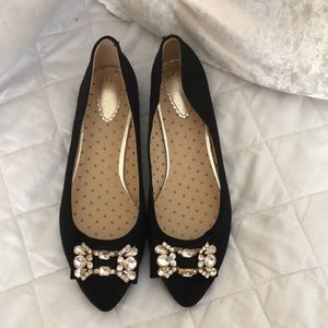 Velvet black flats, With diamond accents